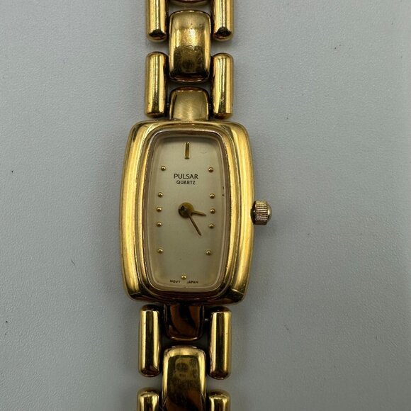 Pulsar Accessories - Pulsar Watch Women Gold Tone Rectangle 16MM Dial V400-X008 Quartz New Battery
